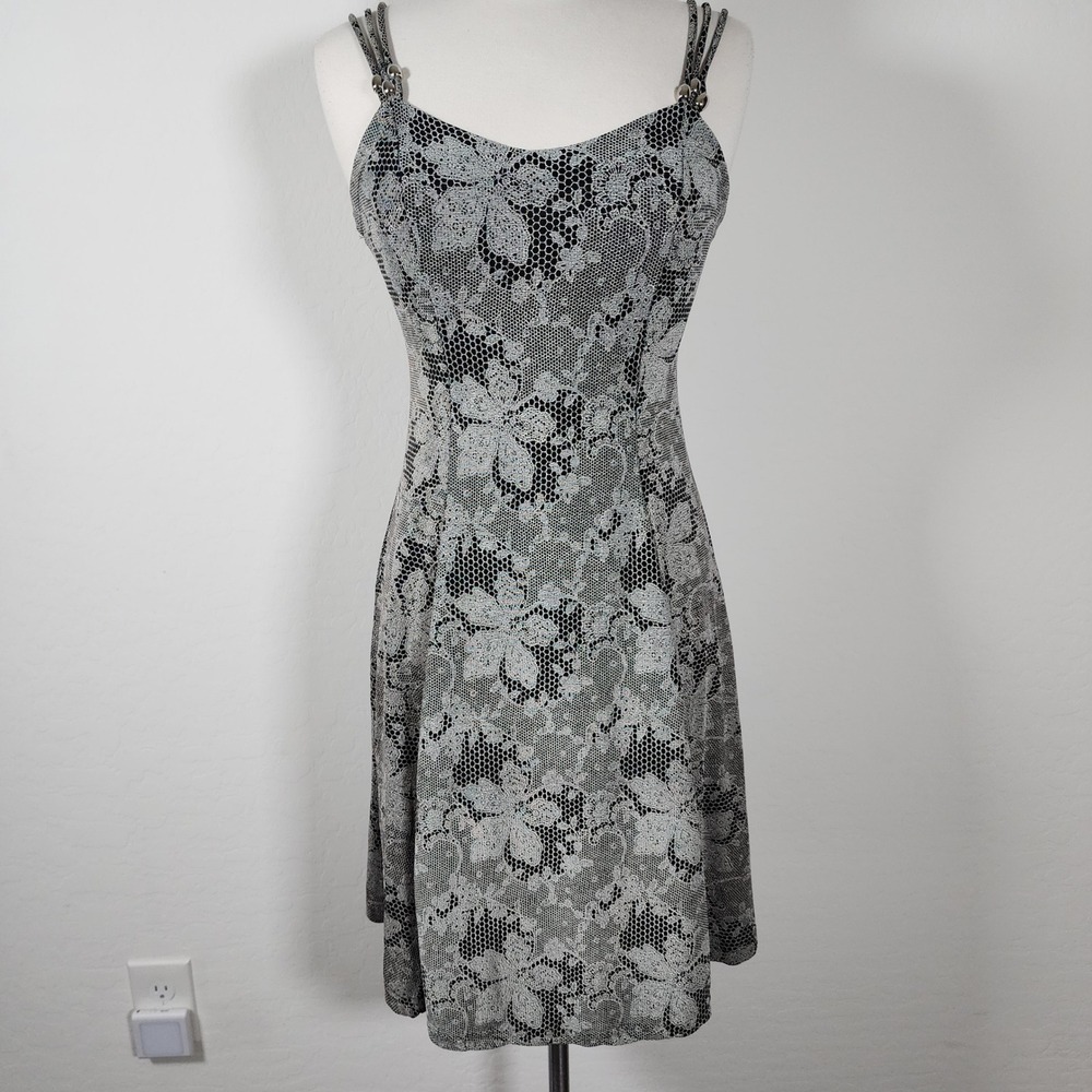 Empire USA Dress Gray Black Floral Sleeveless Party Cocktail Mini Dress L
